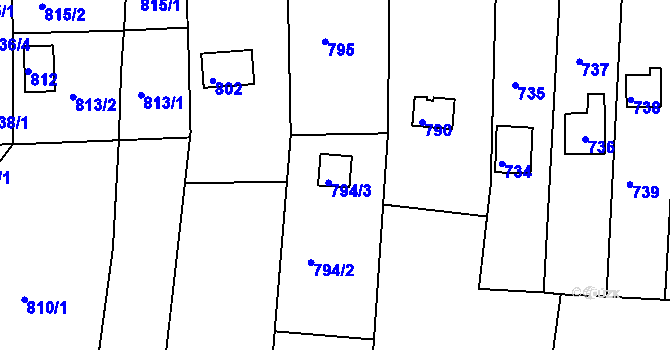 Parcela st. 794/3 v KÚ Nový Lískovec, Katastrální mapa