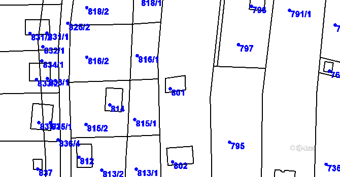 Parcela st. 801 v KÚ Nový Lískovec, Katastrální mapa