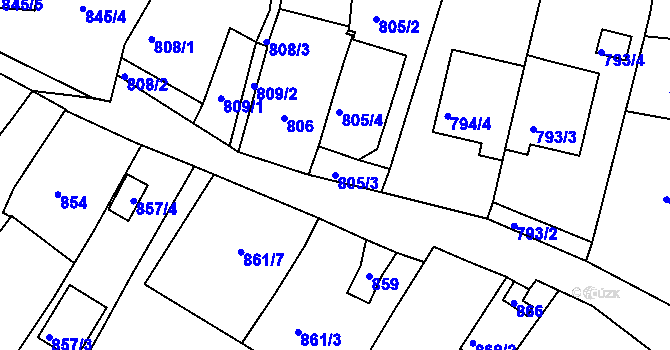 Parcela st. 805/3 v KÚ Nový Lískovec, Katastrální mapa
