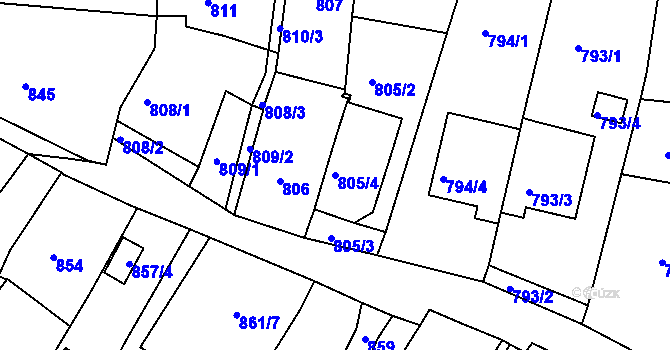 Parcela st. 805/4 v KÚ Nový Lískovec, Katastrální mapa