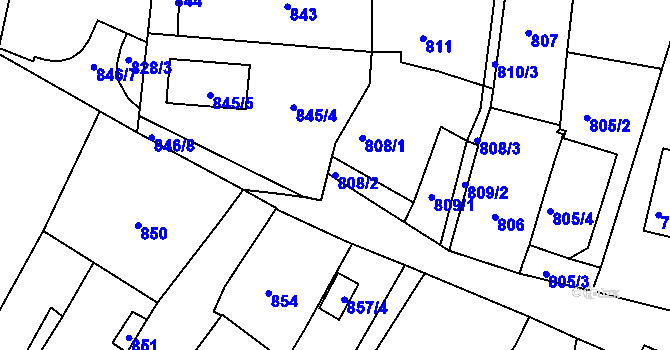Parcela st. 808/2 v KÚ Nový Lískovec, Katastrální mapa