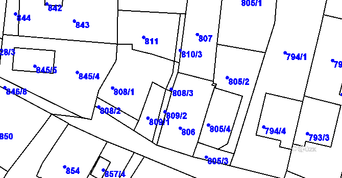 Parcela st. 808/3 v KÚ Nový Lískovec, Katastrální mapa