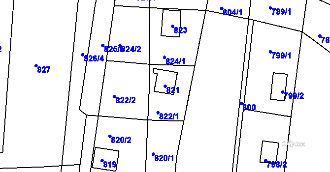 Parcela st. 821 v KÚ Nový Lískovec, Katastrální mapa