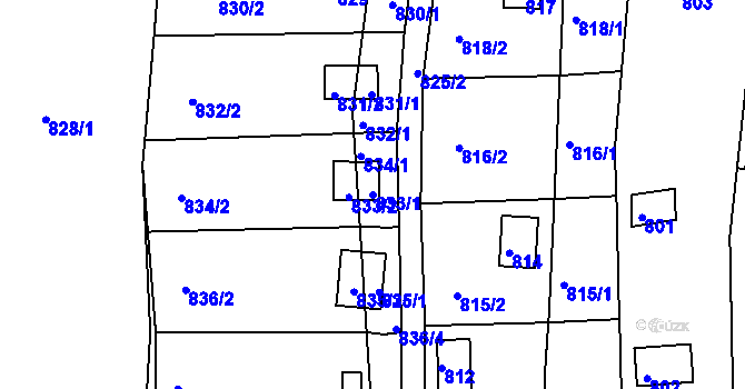 Parcela st. 833/1 v KÚ Nový Lískovec, Katastrální mapa