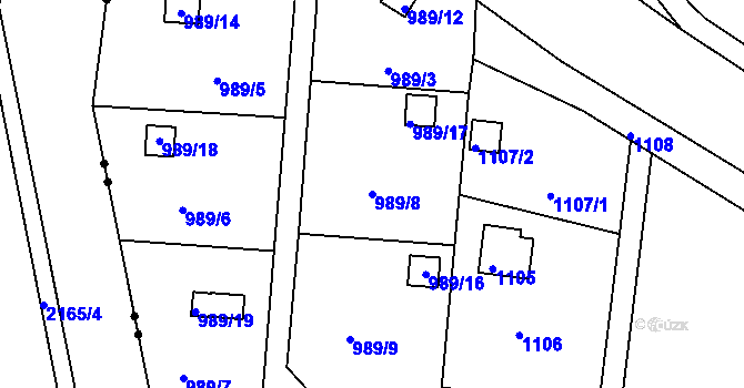 Parcela st. 989/8 v KÚ Nový Lískovec, Katastrální mapa