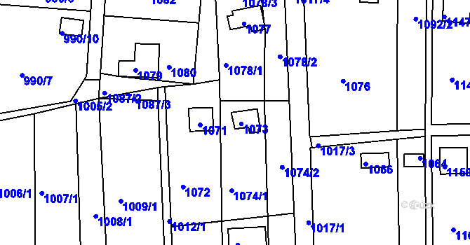 Parcela st. 1073 v KÚ Nový Lískovec, Katastrální mapa
