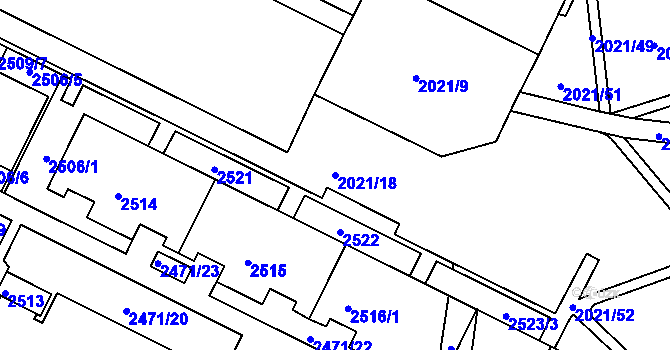 Parcela st. 2021/18 v KÚ Nový Lískovec, Katastrální mapa