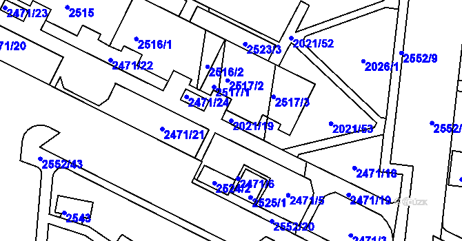Parcela st. 2021/19 v KÚ Nový Lískovec, Katastrální mapa