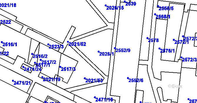 Parcela st. 2026/1 v KÚ Nový Lískovec, Katastrální mapa