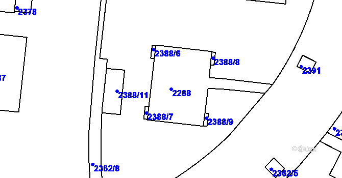 Parcela st. 2288 v KÚ Nový Lískovec, Katastrální mapa