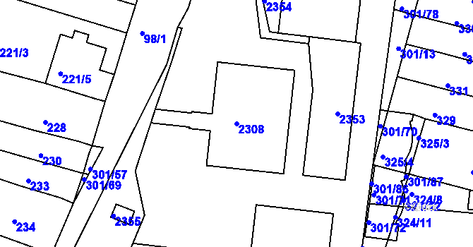 Parcela st. 2308 v KÚ Nový Lískovec, Katastrální mapa