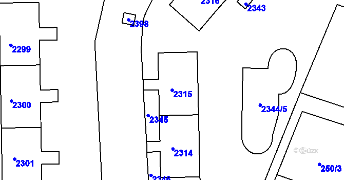 Parcela st. 2315 v KÚ Nový Lískovec, Katastrální mapa