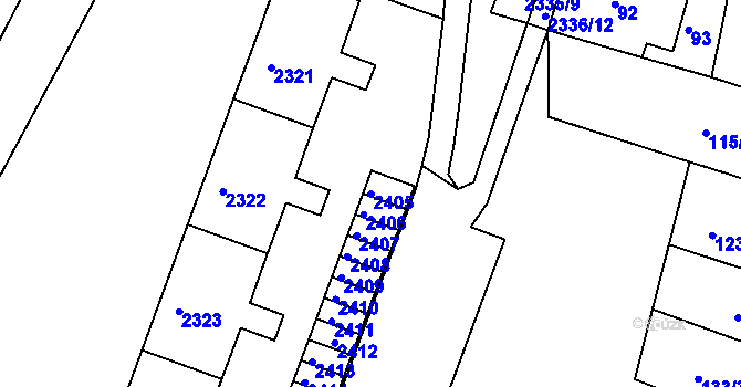 Parcela st. 2405 v KÚ Nový Lískovec, Katastrální mapa