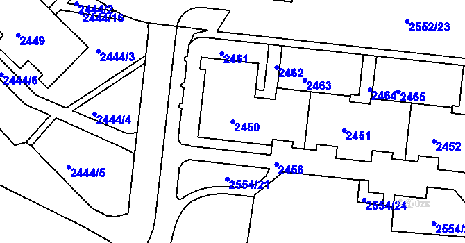 Parcela st. 2450 v KÚ Nový Lískovec, Katastrální mapa