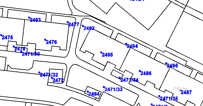 Parcela st. 2485 v KÚ Nový Lískovec, Katastrální mapa