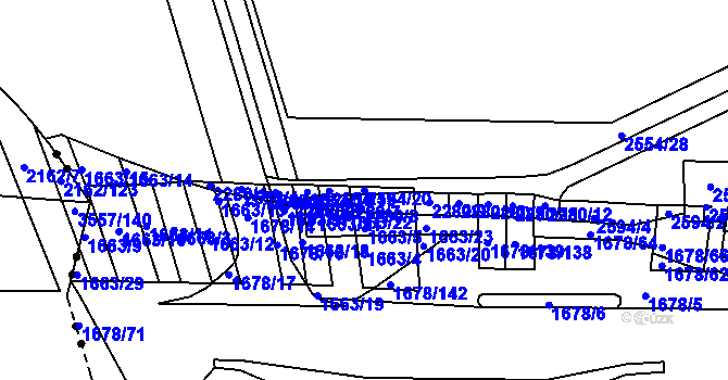 Parcela st. 2554/20 v KÚ Nový Lískovec, Katastrální mapa