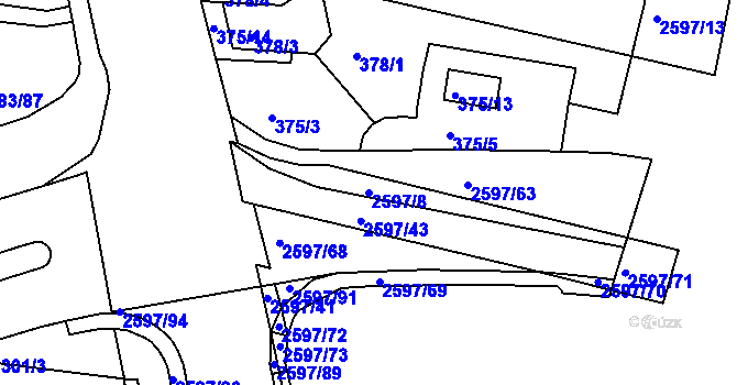 Parcela st. 2597/8 v KÚ Nový Lískovec, Katastrální mapa