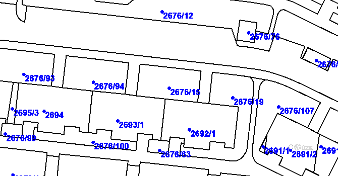 Parcela st. 2676/15 v KÚ Nový Lískovec, Katastrální mapa