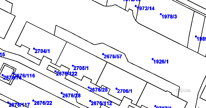 Parcela st. 2676/57 v KÚ Nový Lískovec, Katastrální mapa