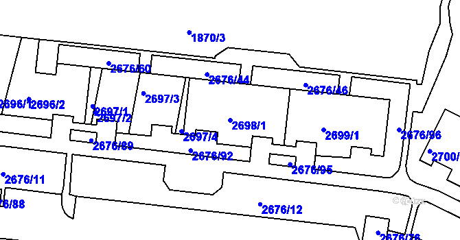 Parcela st. 2698/1 v KÚ Nový Lískovec, Katastrální mapa