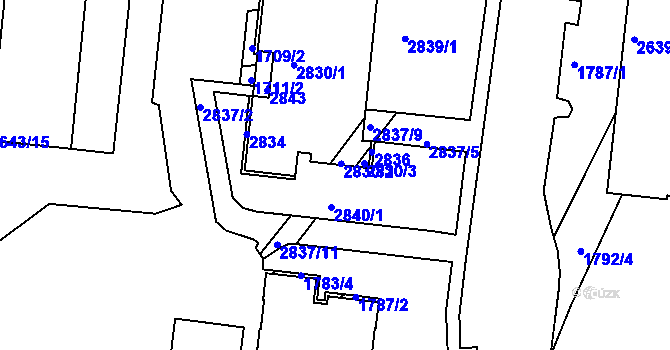 Parcela st. 2835/1 v KÚ Nový Lískovec, Katastrální mapa