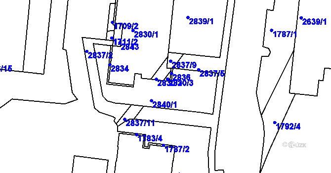 Parcela st. 2835/2 v KÚ Nový Lískovec, Katastrální mapa