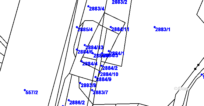 Parcela st. 2884/3 v KÚ Nový Lískovec, Katastrální mapa