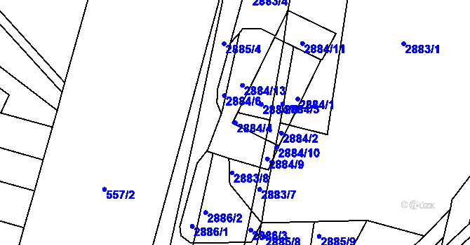 Parcela st. 2884/4 v KÚ Nový Lískovec, Katastrální mapa