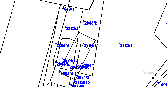 Parcela st. 2884/11 v KÚ Nový Lískovec, Katastrální mapa