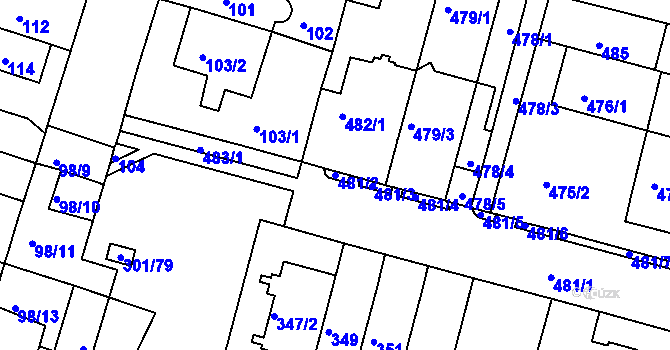 Parcela st. 481/2 v KÚ Nový Lískovec, Katastrální mapa