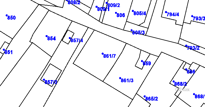 Parcela st. 861/7 v KÚ Nový Lískovec, Katastrální mapa