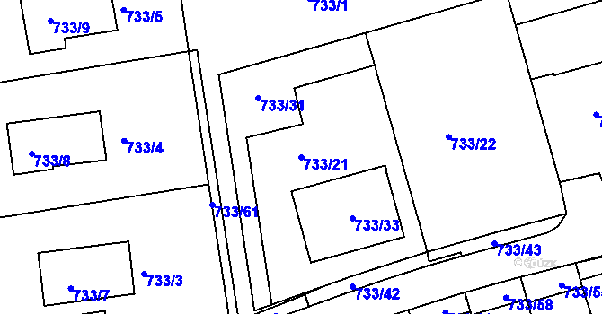 Parcela st. 733/21 v KÚ Nový Lískovec, Katastrální mapa