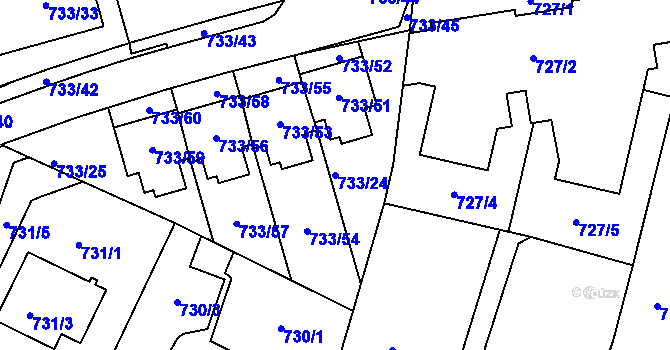 Parcela st. 733/24 v KÚ Nový Lískovec, Katastrální mapa