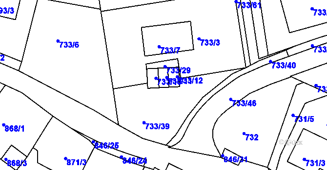 Parcela st. 733/27 v KÚ Nový Lískovec, Katastrální mapa