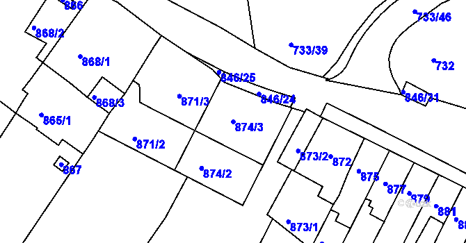 Parcela st. 874/3 v KÚ Nový Lískovec, Katastrální mapa