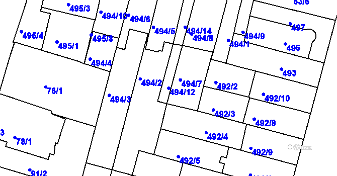 Parcela st. 494/12 v KÚ Nový Lískovec, Katastrální mapa