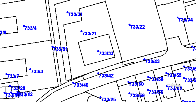 Parcela st. 733/33 v KÚ Nový Lískovec, Katastrální mapa