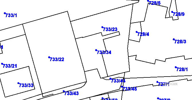 Parcela st. 733/34 v KÚ Nový Lískovec, Katastrální mapa