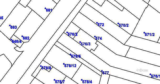 Parcela st. 576/3 v KÚ Nový Lískovec, Katastrální mapa
