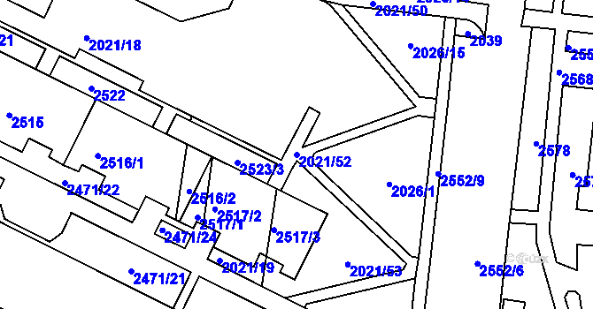 Parcela st. 2021/52 v KÚ Nový Lískovec, Katastrální mapa