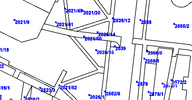 Parcela st. 2026/15 v KÚ Nový Lískovec, Katastrální mapa