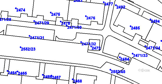 Parcela st. 2471/32 v KÚ Nový Lískovec, Katastrální mapa