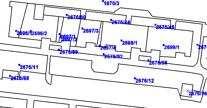 Parcela st. 2676/92 v KÚ Nový Lískovec, Katastrální mapa