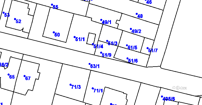 Parcela st. 51/9 v KÚ Nový Lískovec, Katastrální mapa