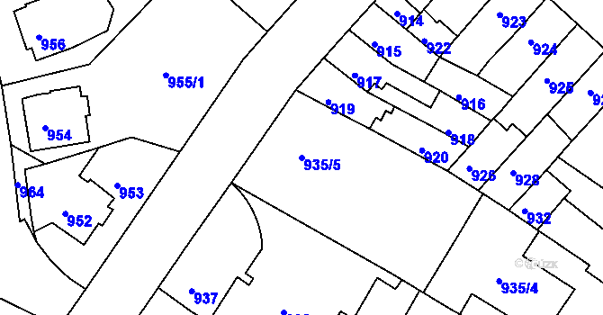 Parcela st. 935/5 v KÚ Nový Lískovec, Katastrální mapa