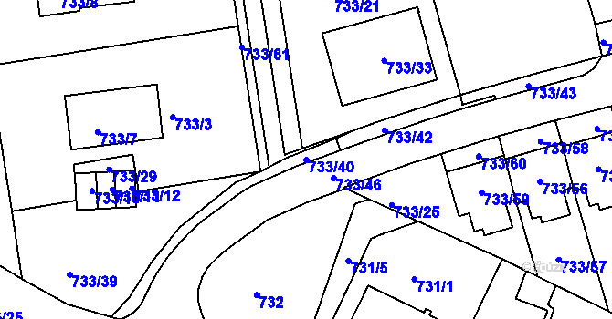 Parcela st. 733/40 v KÚ Nový Lískovec, Katastrální mapa