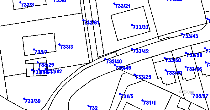 Parcela st. 733/41 v KÚ Nový Lískovec, Katastrální mapa