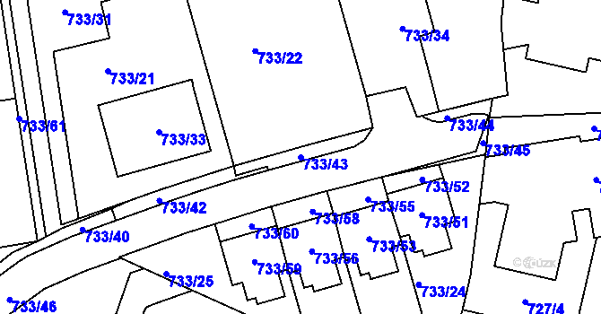 Parcela st. 733/43 v KÚ Nový Lískovec, Katastrální mapa