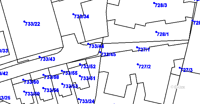 Parcela st. 733/45 v KÚ Nový Lískovec, Katastrální mapa