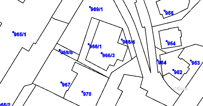 Parcela st. 966/3 v KÚ Nový Lískovec, Katastrální mapa